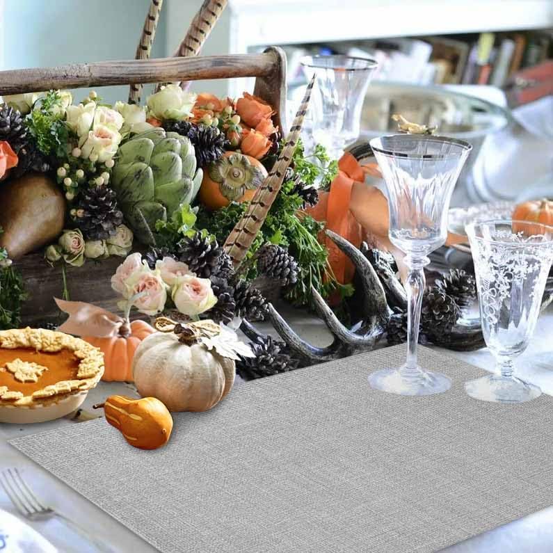 Gray Linen Bottom Placemats Set of 6 Washable Table Mats for