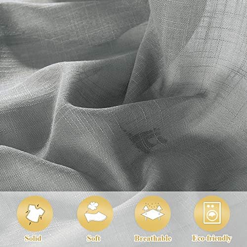 RYB Home Linen Sheer Curtains - Linen Textured Semi Sheer Curtains for