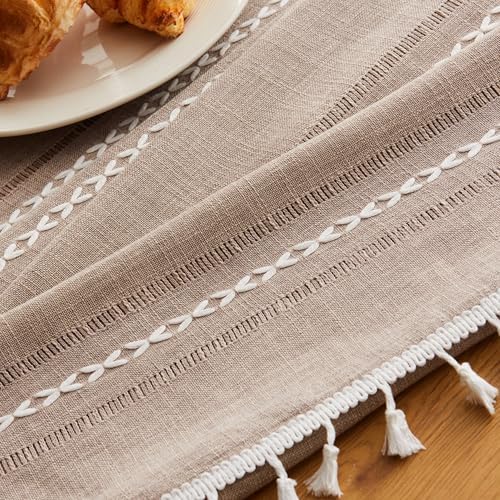 ZeeMart Hemstitched Striped Boho Table Cloth, 54x54 Inch Taupe