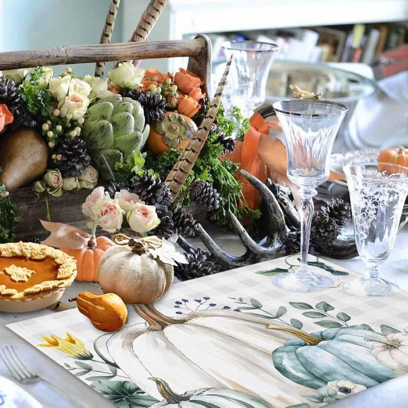 Placemats Set of 8, Thanksgiving Autumn Pumpkins Washable Table Mats
