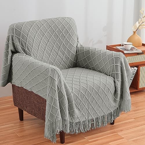 inhand Light Grey Knitted Throw Blanket for Couch and Bed, 60"x80"