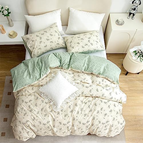 Jane yre Floral Duvet Cover Queen, Brushed Microfiber 3 Pieces Floral