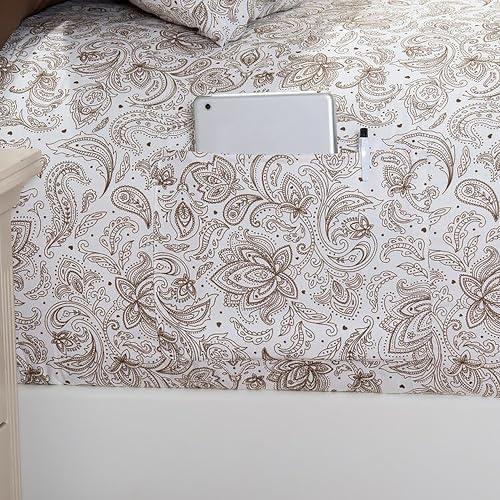 Elegant Comfort 6-Piece Sheet Set Deep Pocket, Queen, Paisley Taupe