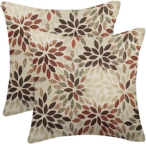 Dahlia Floral Burgundy Red Brown Pillow Covers 18x18 Inch Set of 2