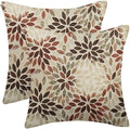 Dahlia Floral Burgundy Red Brown Pillow Covers 18x18 Inch Set of 2