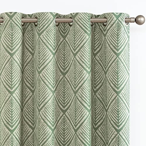 jinchan Sage Green Blackout Curtains Geometric Grommet 63 inch 2
