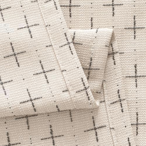 MIULEE Patterned Farmhouse Linen Curtains, Back Tab, 52Wx96L, Beige