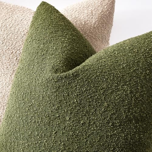 22x22 Boucle Throw Pillow Covers, Set of 2, Olive