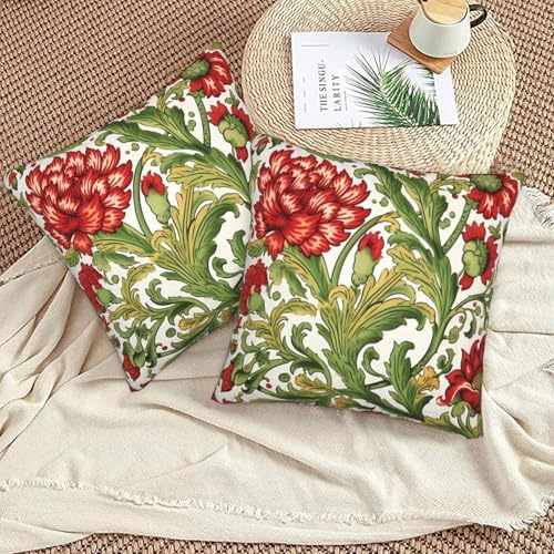 Vintage Floral Decorative Pillow Covers 18x18 Set of 2 Red Flower