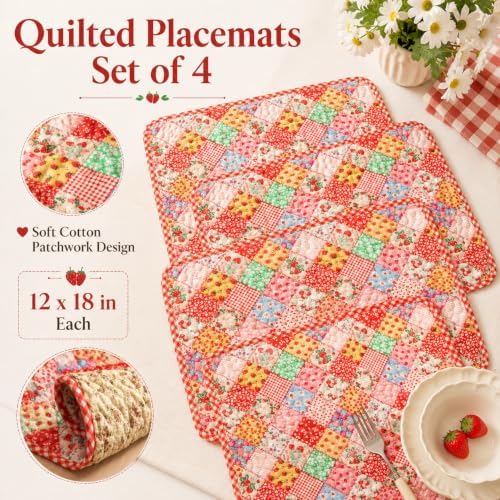 Quilted Placemats Set of 4, 12X18 Inches Cotton Fabric Placemats