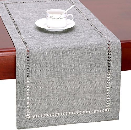 Grelucgo Handmade Hemstitch Gray Dining Table Runner Or Dresser Scarf