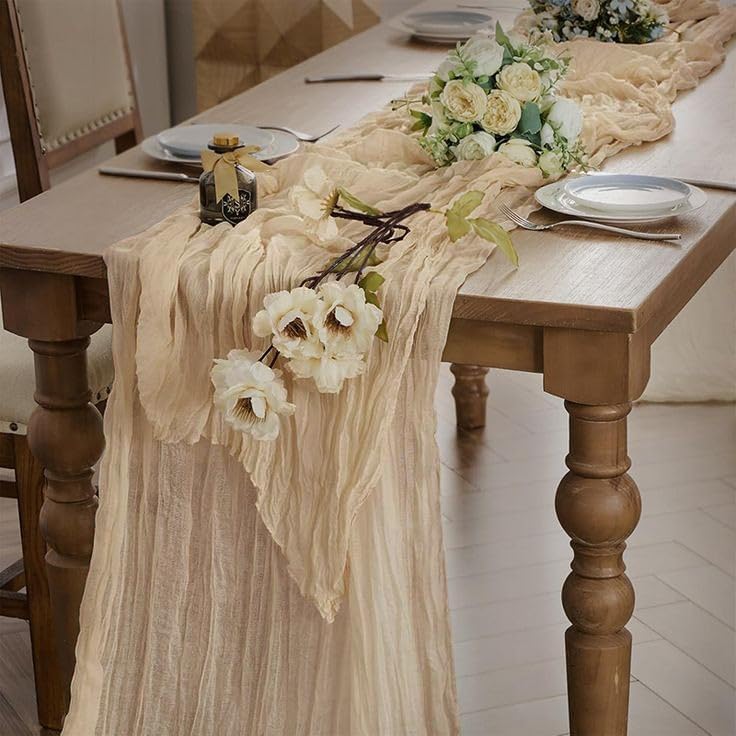 12 Pack Beige Table Runner 20 x 120 inch Cheesecloth Table Runner 10Ft