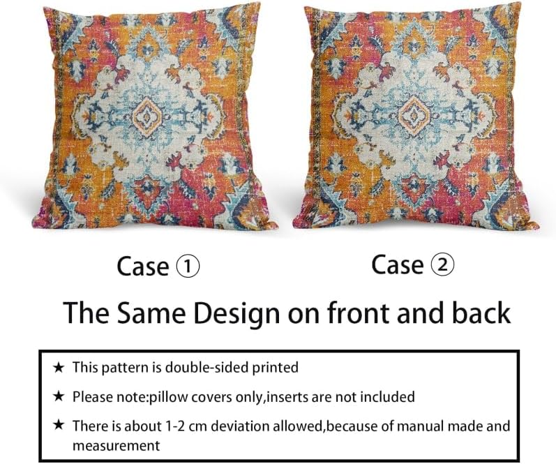 Orange Teal Boho Vintage Pillow Covers 20X20 Inch Bohemian Carpet