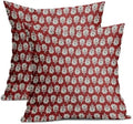 Floral Pillow Covers 18x18 Inch Set of 2 Dark Red Flowers Block Print