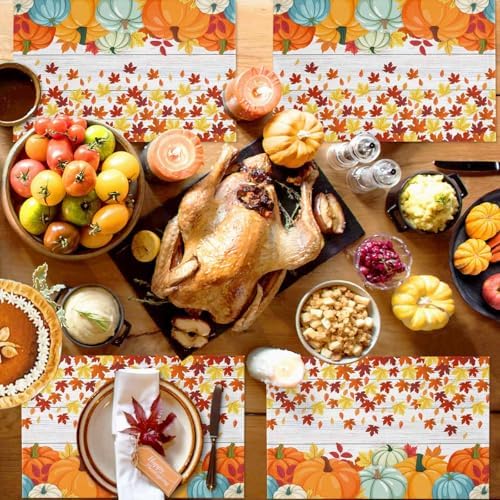 Placemats Set of 8, Thanksgiving Pumpkin Fall Harvest Washable Table