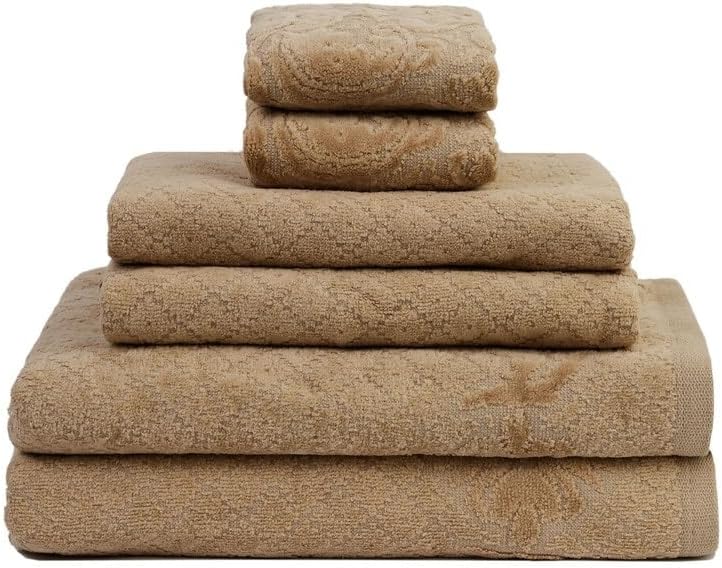 6-piece Cotton Bath Towel Set in Taupe Brown Solid Color