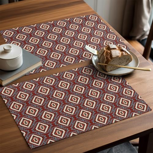Round Placemats Set of 12 Neutral Geometric Place Mats Minimalist Boho