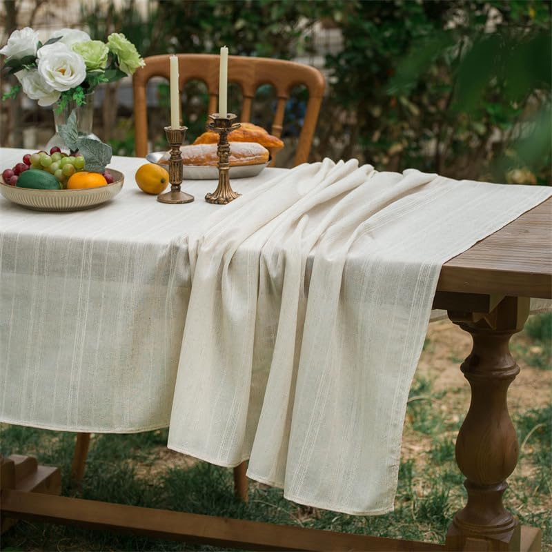 AMZALI Natural Linen Tablecloth 55 x 70 Inch - Farmhouse Style Table