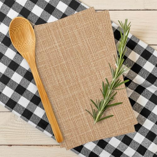 Tan Linen Kitchen Towels Set of 3, Rustic Boho Natural Sand Fiber