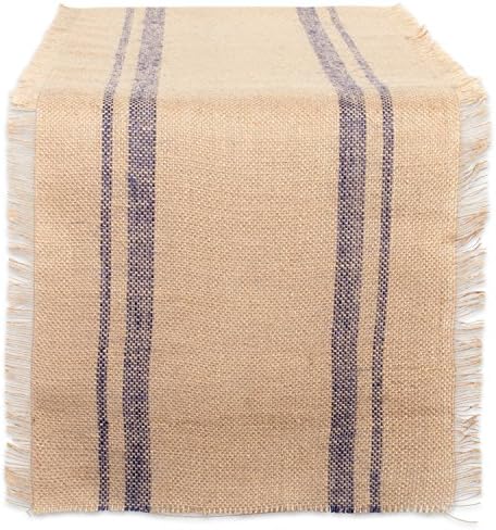 DII Jute Burlap Table Runner, 14x72, Double Border Blue, Farmhouse