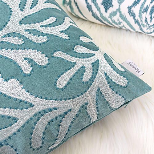 Embroidery Teal Velvet Coral Island Throw Pillow Cover,Ocean Series