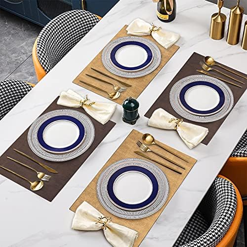 SUEH DESIGN Leather Placemats Table Mats Set of 6, Brown and Tan