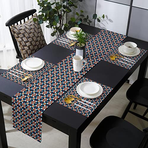 Flower Table Mats Set of 4 With Table Runner 90 Inches Long,Cotton