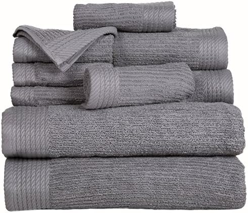 Bedford Home Ribbed Cotton 10 Piece Towel Set - Silver