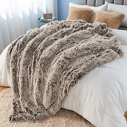 GONAAP Fuzzy Faux Fur Twin Blanket for Couch, Frosty Brown, 60"x80"