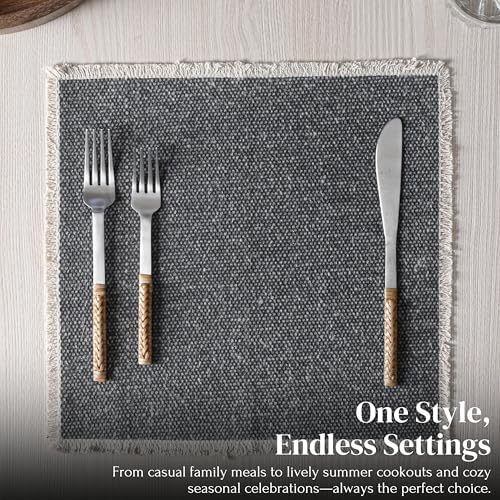 Hausattire Cotton Frayed Placemats Set of 4 Dining Table 14x14 Inch