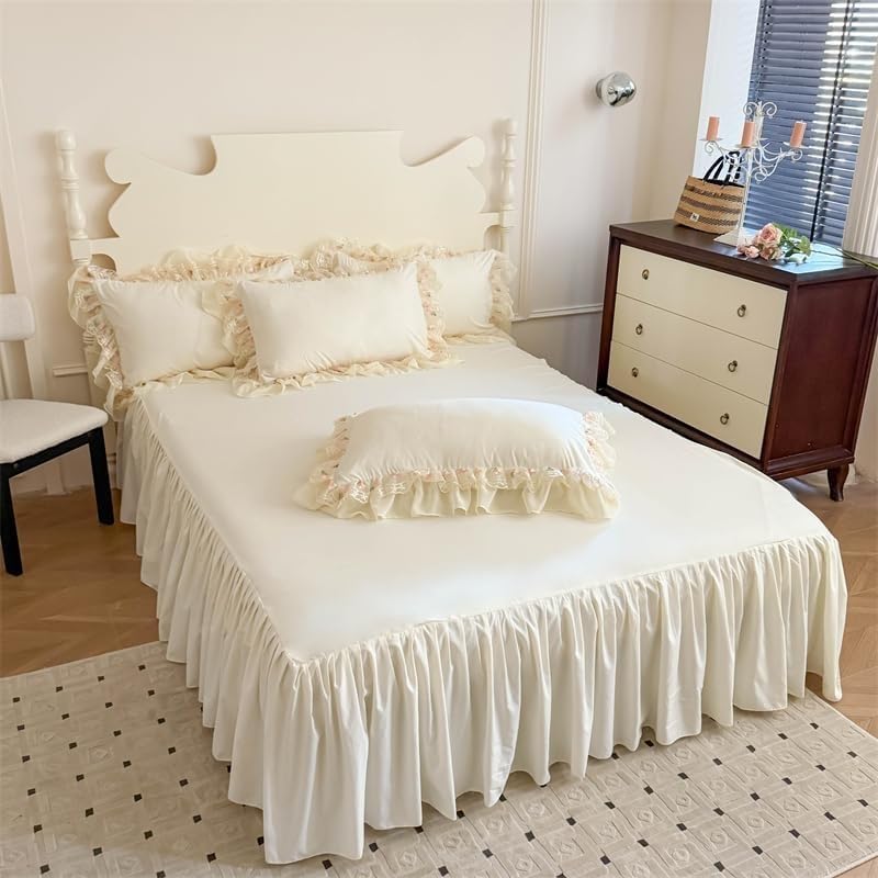 Lace Embroidered Bedding Set, 4-Piece 100% Washed Cotton Duvet Cover