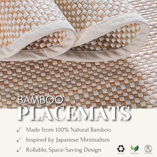 Hausattire Bamboo Placemats for Dining Table Set of 4 Washable