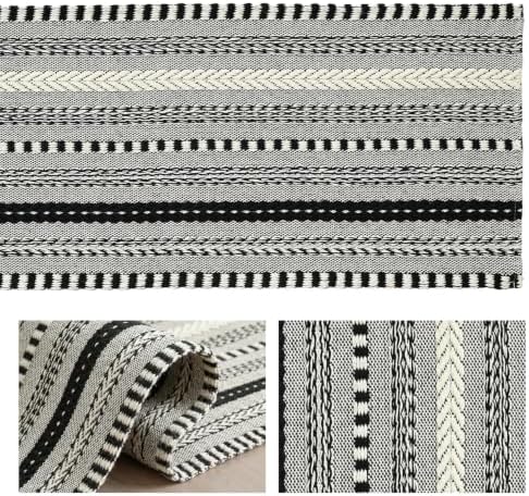 Artoid Mode Black Farmhouse Stripe Braided Table Runner 12x90 Inch