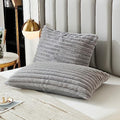 Bed Pillowcase Queen Set of 2 Striped Faux Rabbit Fur and Velvet Back