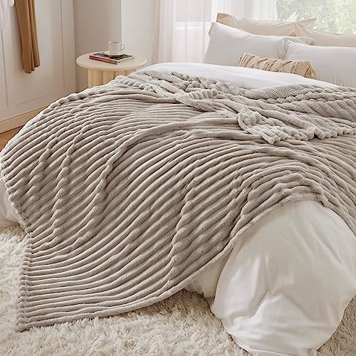 Bedsure Fleece King Blanket(White & Beige)