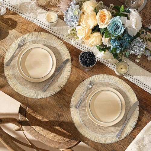 Kochorie 12 Pcs Round Burlap Placemats 15" Boho Jute Placemats with