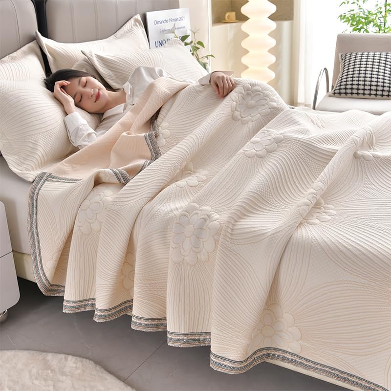 100% Cotton Muslin Throw Blanket, Lightweight Washed Cotton Blanket