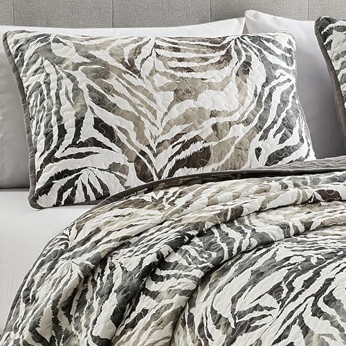 ESCA 3-Piece Alley Animal Print Gray Bedspread Set King Size Tiger
