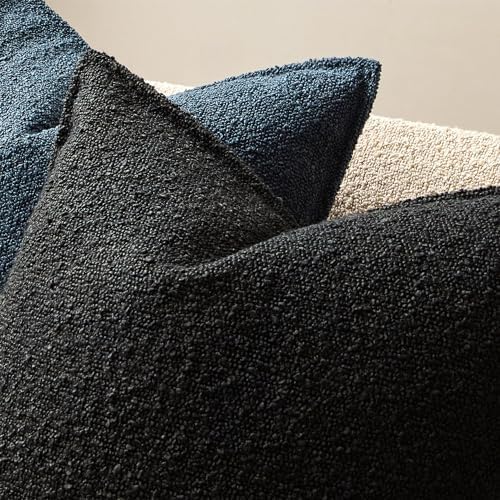 Black 18x18 Boucle Textured Throw Pillow Covers Set of 2 for Couch