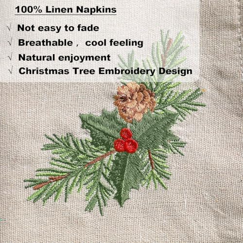 Newwiee Christmas Linen Napkin Set of 4 100% Linen Cloth 20 Inch