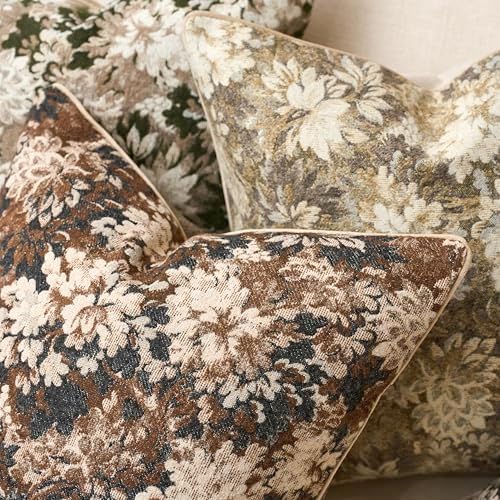Yangest Neutral Floral Pillow Cover 20 x 20 Inches, Vintage Chenille