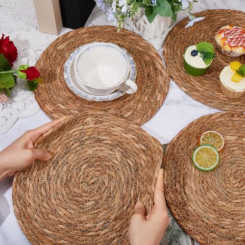 DICOSMETIC 8Pcs Round Woven Placemats Set Wicker Placemat Farmhouse