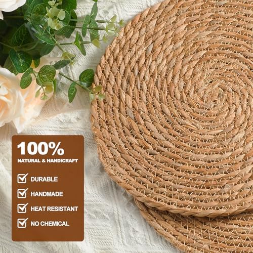 Round Woven Placemats - Boho Rattan Placemats Natural Water Hyacinth
