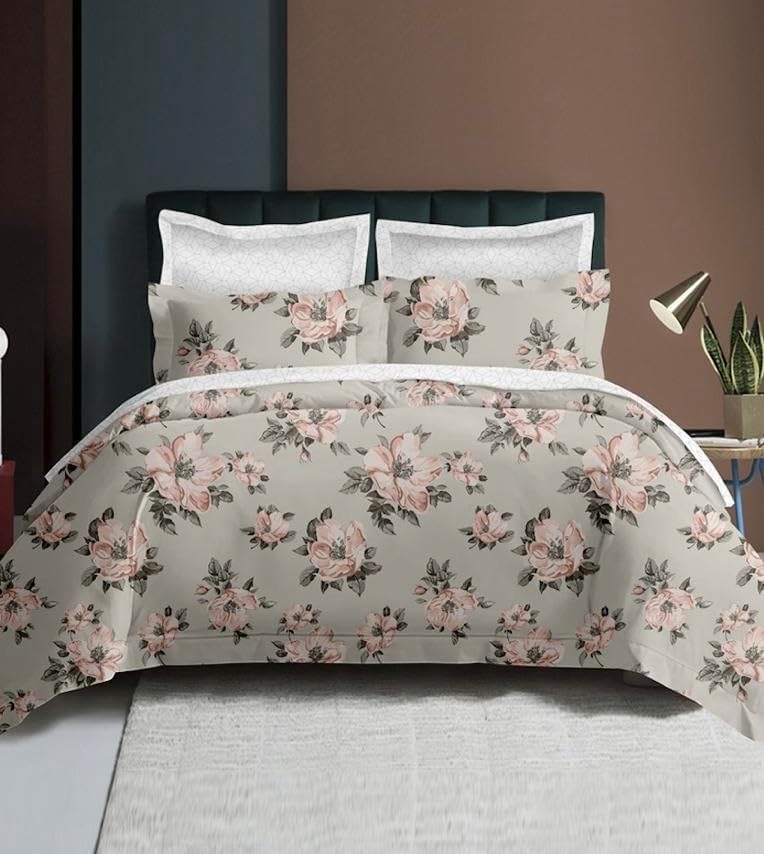 Modern Floral Duvet Cover Set Queen Size, 4 Piece Bedding Set with 2