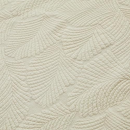 Brandream Beige Palm Quilt Set Queen Size Cotton Matelasse Tropical