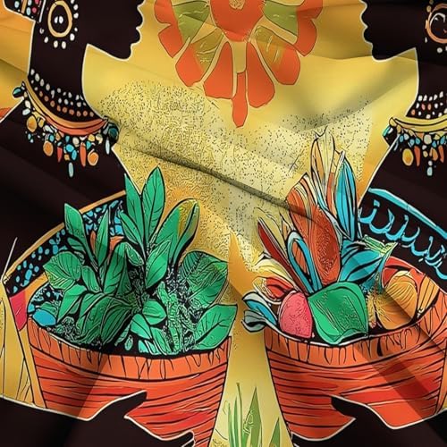 King Duvet Cover Set African Woman Geometric Flowers Soft Microfiber