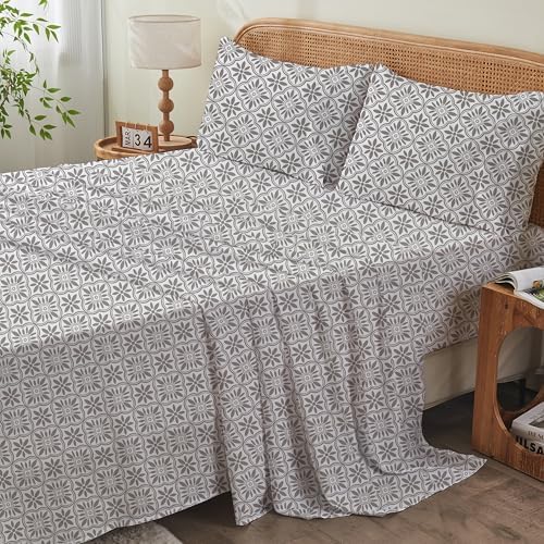 King Fitted Sheet Only,Deep Pocket Fit up to 18",Gray Vintage Floral