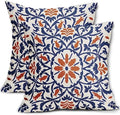 Navy Blue Orange Boho Pillow Covers 18 X 18 Inch Bohemian Ethnic