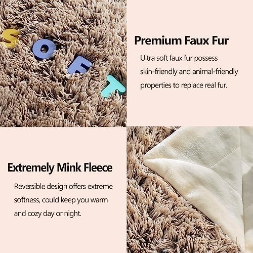 GONAAP Fuzzy Faux Fur Twin Blanket for Couch, Frosty Brown, 60"x80"
