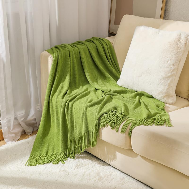 50 * 70IN Knit Throw Blanket Tassel Edge Cozy Nap Office Use,Khaki